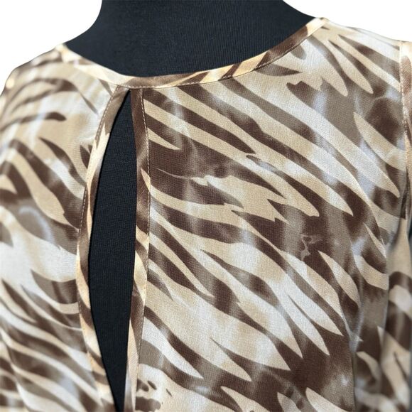GUESS Women’s Sleeveless Blouse Top XS Brown Beige Zebra Print Draped Open Back - Picture 4 of 6